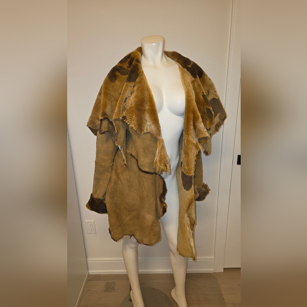 Rare Unique Designer Sheepskin Coat Raw Edges With Bag - Picture 11 of 16